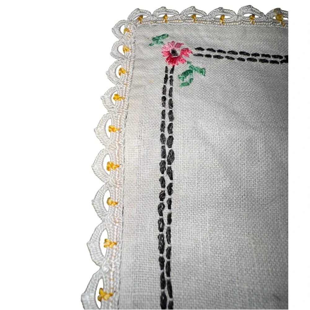 Vintage Lot 5 Hand Embroidered Table Linens Doilies Floral Needlework Lace